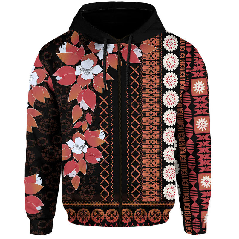 Custom Personalised Fiji Hoodie Tagimoucia Mixed Black Tapa Style - Wonder Print Shop