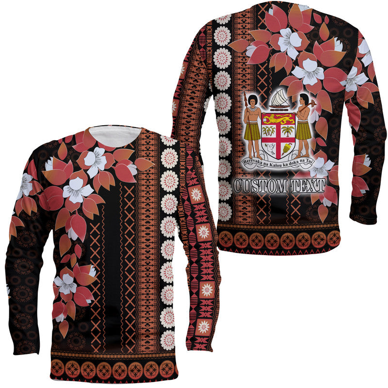 Custom Personalised Fiji Long Sleeve Shirt Tagimoucia Mixed Black Tapa Style - Wonder Print Shop