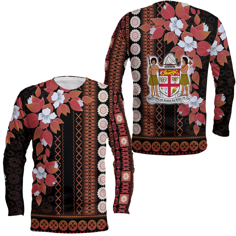 Fiji Long Sleeve Shirt Tagimoucia Mixed Black Tapa Style - Wonder Print Shop