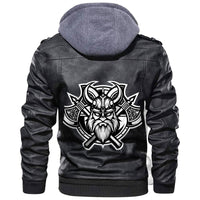 Viking Black and White Head With Shield and Axe Leather Jacket RLT12 - Wonder Print Shop