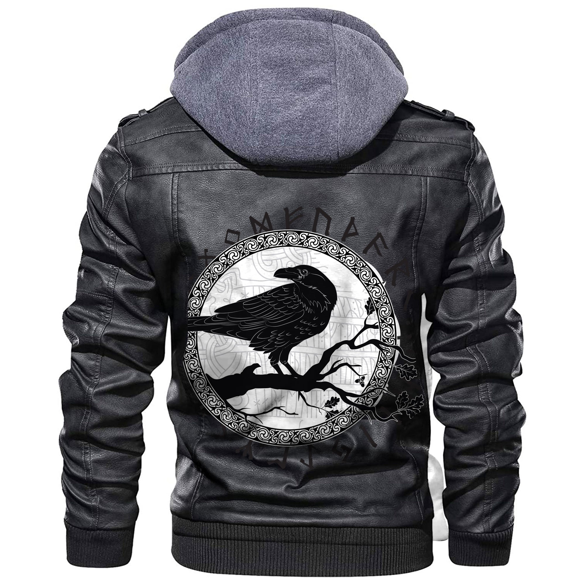 Viking Black Crow Sitting On A Branch Of An Oak Tree Leather Jacket RLT12 - Wonder Print Shop