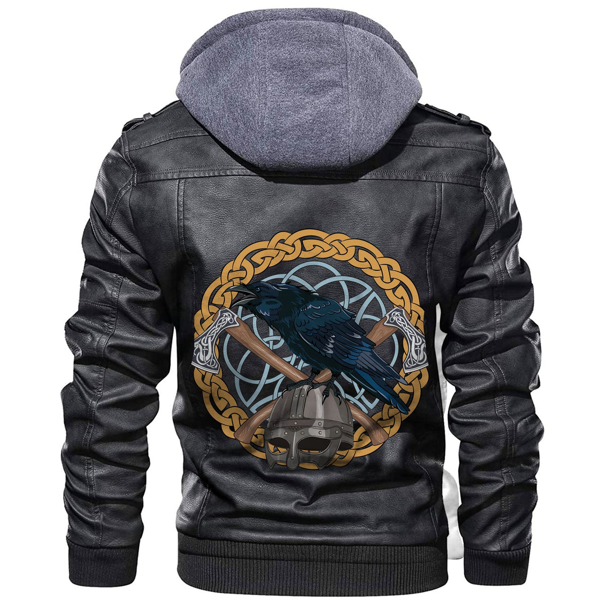 Viking Black Crow Sitting On A Branch Of An Oak Tree Leather Jacket RLT12 - Wonder Print Shop