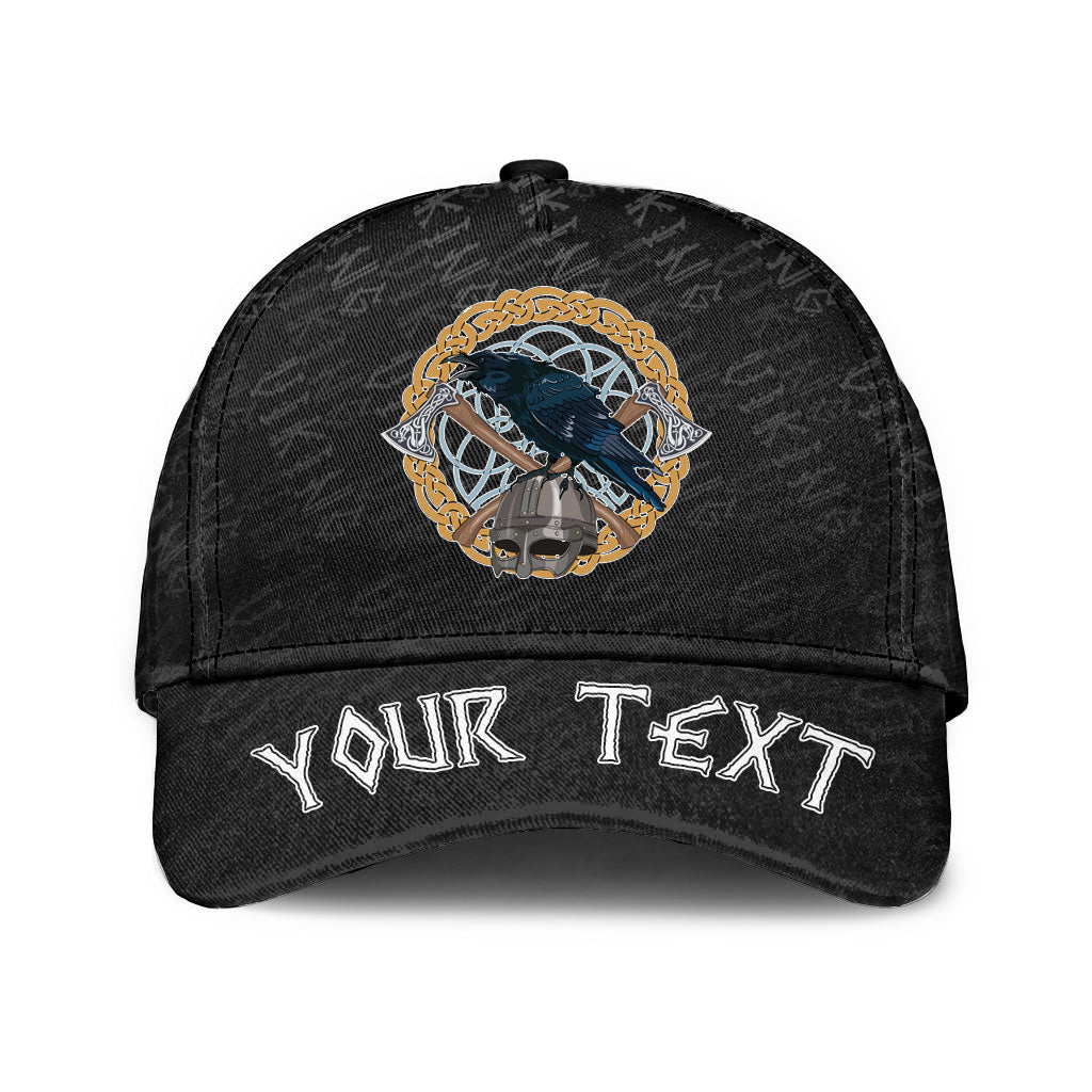 viking-classic-cap-custom-black-crow-sitting-on-helmet-with-two-crossed-axes-classic-cap