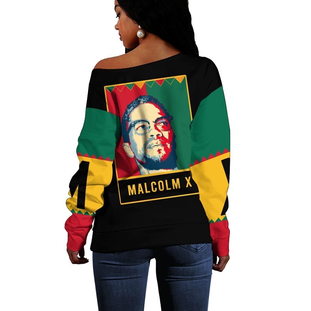 Wonder Print Shop Sweatshirt - Malcolm X Black History Month Style Off Shoulder - Wonder Print Shop