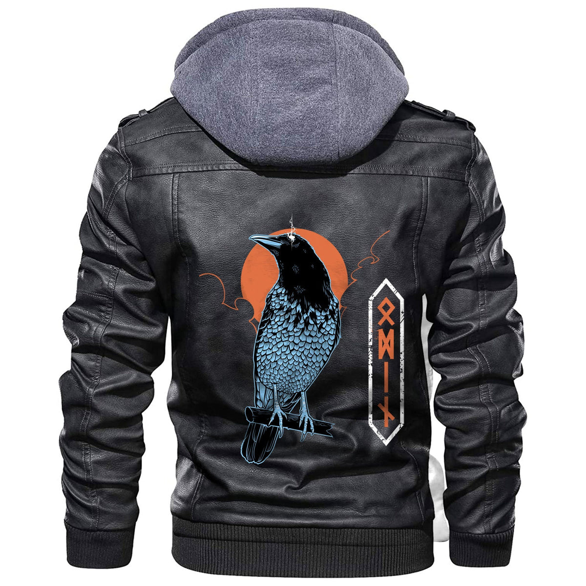 Viking Black Raven Sky Rune Leather Jacket RLT12 - Wonder Print Shop