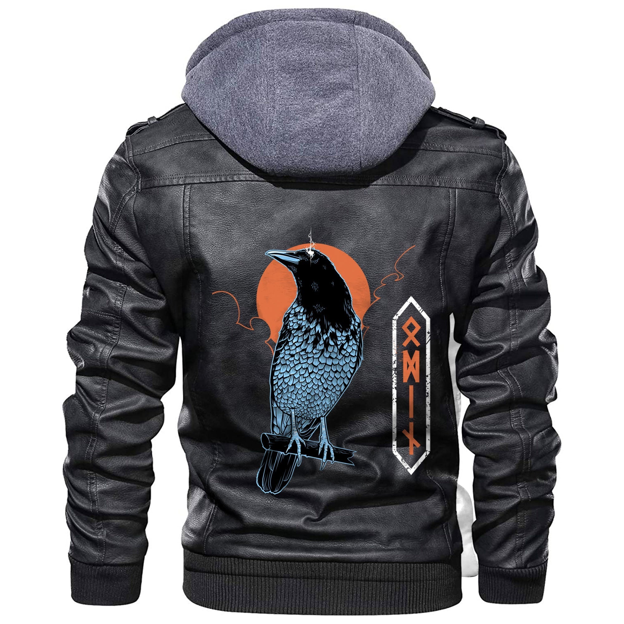 Viking Black Raven Sky Rune Leather Jacket RLT12 - Wonder Print Shop