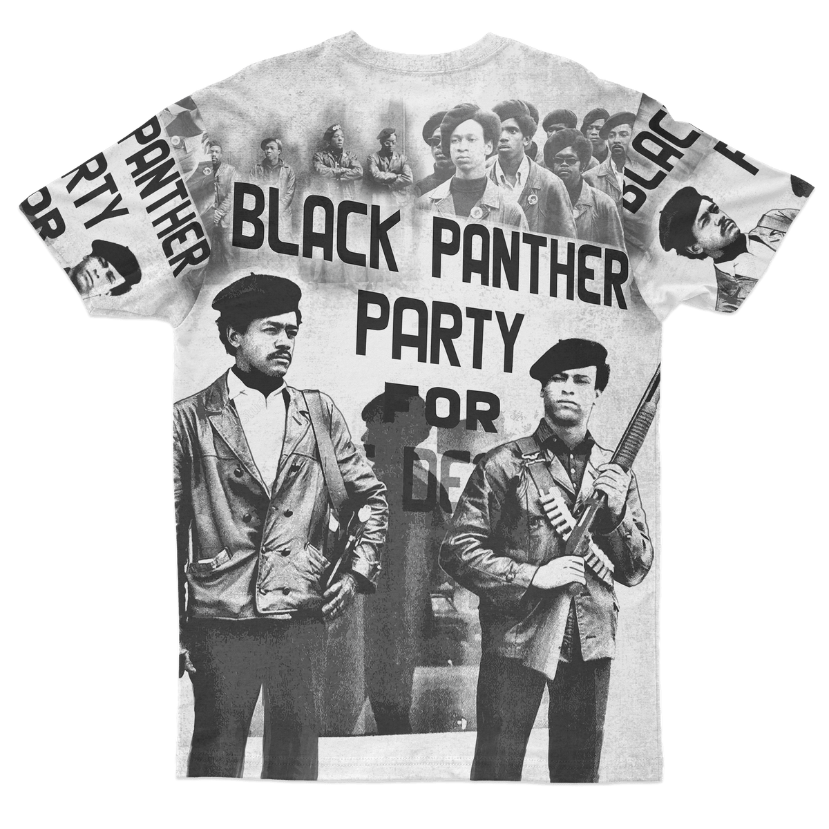 Black-and-white Black Panther Party T-shirt with “BLACK PANTHER PARTY” headline