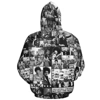 Black pullover hoodie back with all-over African Black Power photo collage