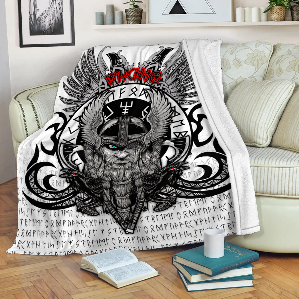 Viking Vegvisir Odin With Huginn And Muninn Blanket - LT2