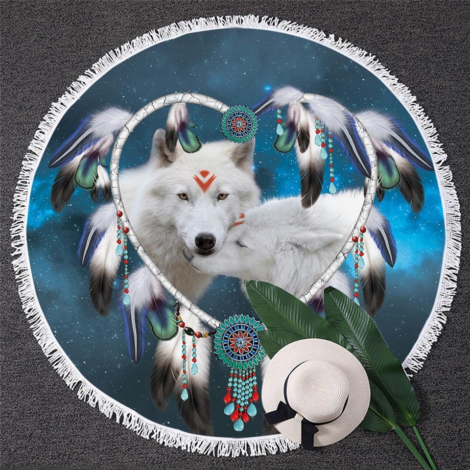BlessLiving Wolves Couple Native American Beach Towel LT10 - Wonder Print Shop