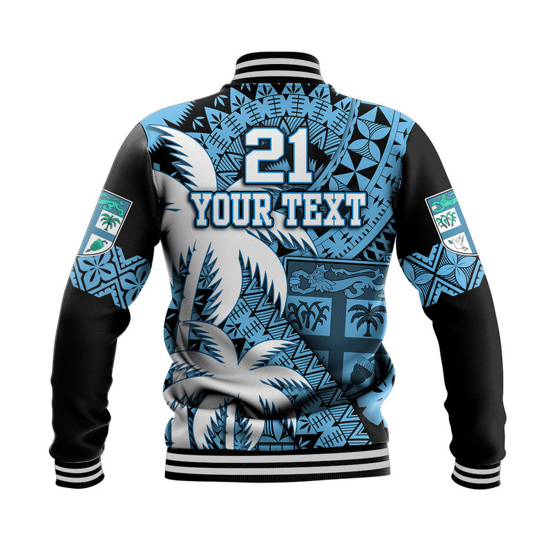Custom Personalised Fiji Coat Of Arms Baseball Jacket Masi Tapa Mixed Palm Tree No1 Blue Version LT9 - Wonder Print Shop