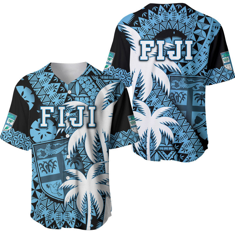 Fiji Coat Of Arms Baseball Jersey Masi Tapa Mixed Palm Tree No1 Blue Version LT9 - Wonder Print Shop