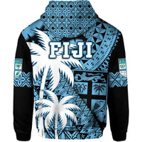 Fiji Hoodie Coat Of Arms Masi Tapa Mixed Palm Tree No1 Blue Version - Wonder Print Shop