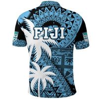 Fiji Polo Shirt Coat Of Arms Masi Tapa Mixed Palm Tree No1 Blue Version - Wonder Print Shop