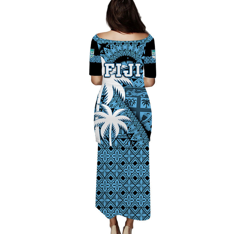 fiji-coat-of-arms-puletasi-dress-masi-tapa-mixed-palm-tree-no1-blue-version