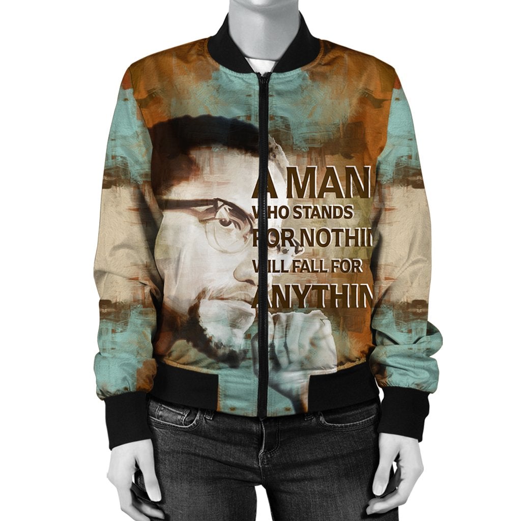African Jacket - Malcolm X Ver2 Quote Paint Mix Bomber Jacket - Wonder Print Shop