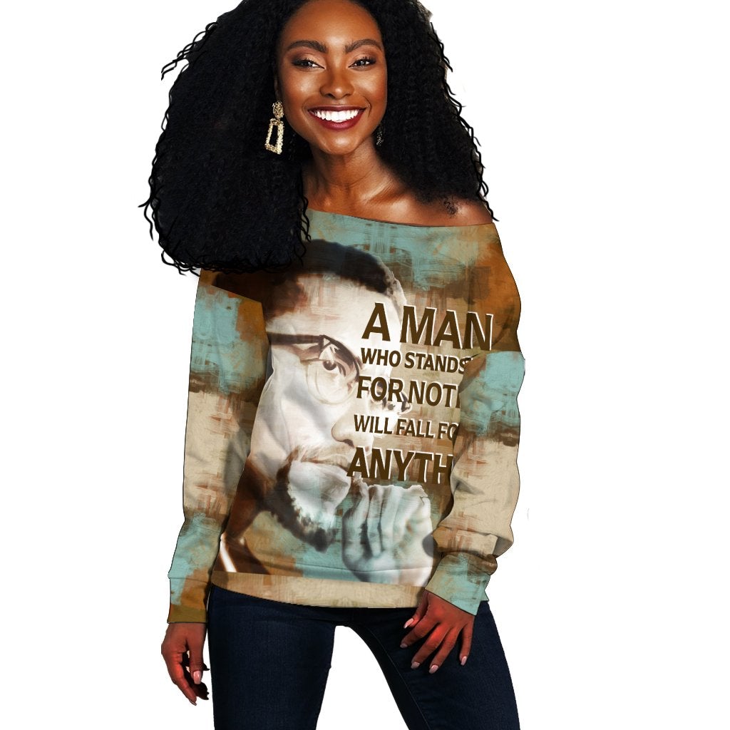 Wonder Print Shop Sweatshirt - Malcolm X Ver2 Quote Paint Mix Women Off Shoulder - Wonder Print Shop