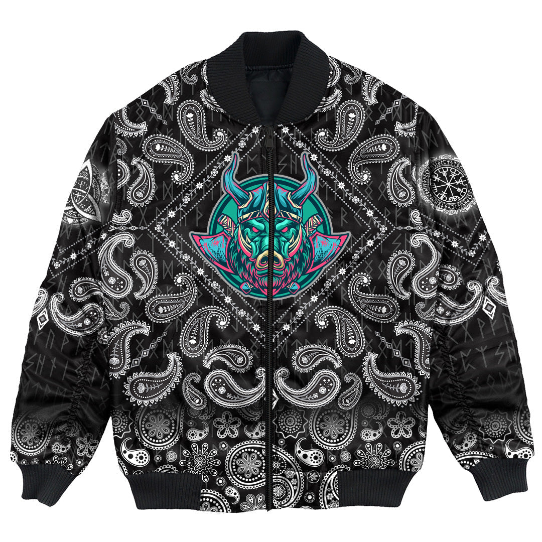 Viking Bomber Jacket Boar with Bandana Paisley Style RLT12 - Wonder Print Shop