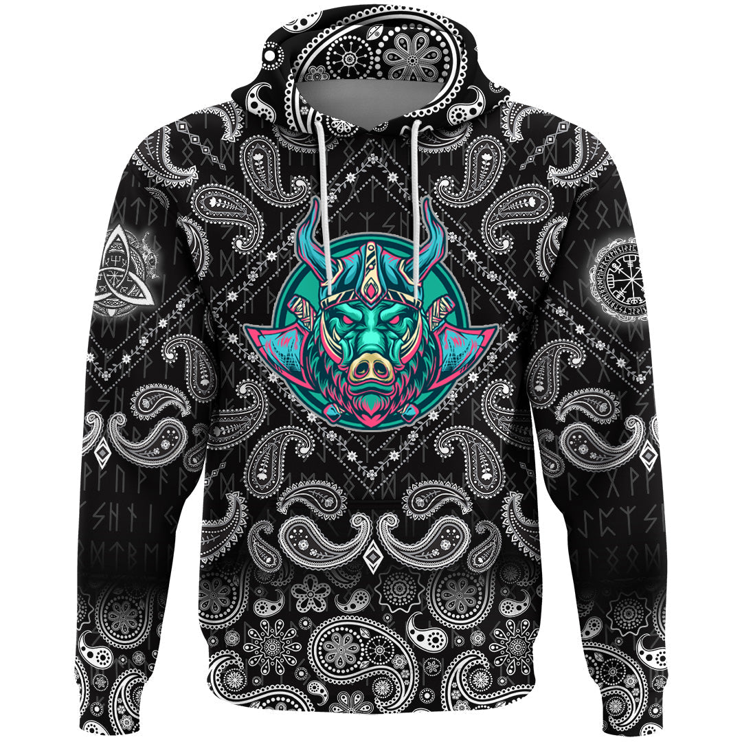 Viking Hoodie Boar with Bandana Paisley Style RLT12 - Wonder Print Shop