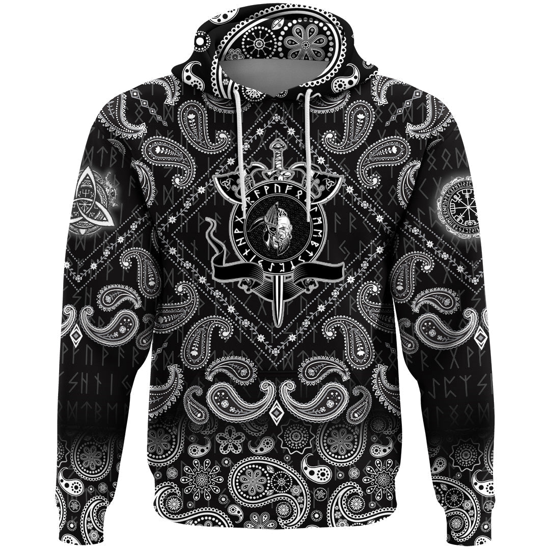 Viking Hoodie Board Axes Sword and Dead Head Of The Hero with Bandana Paisley Style RLT12 - Wonder Print Shop