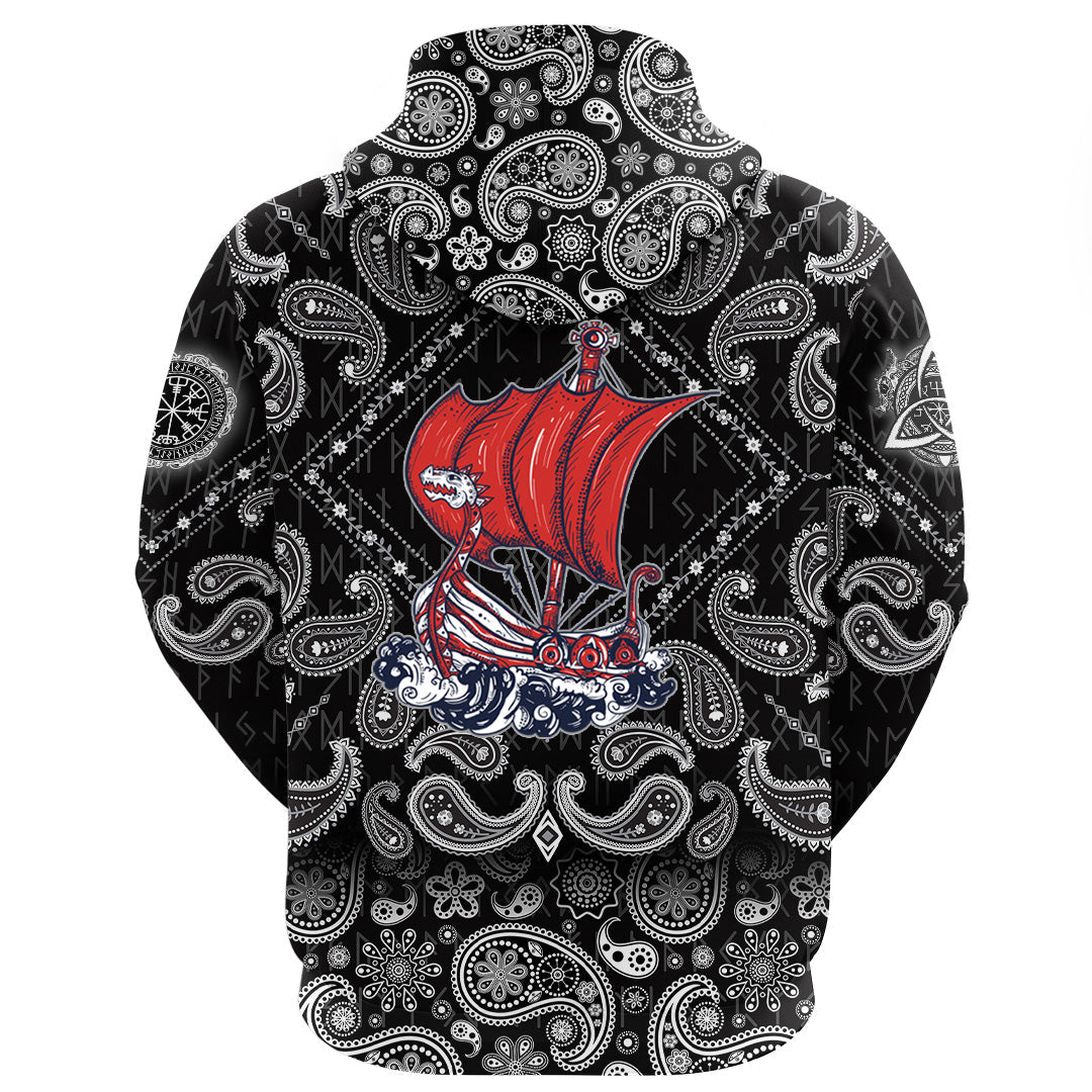 Viking Hoodie Boat Drakkar Art with Bandana Paisley Style RLT12 - Wonder Print Shop