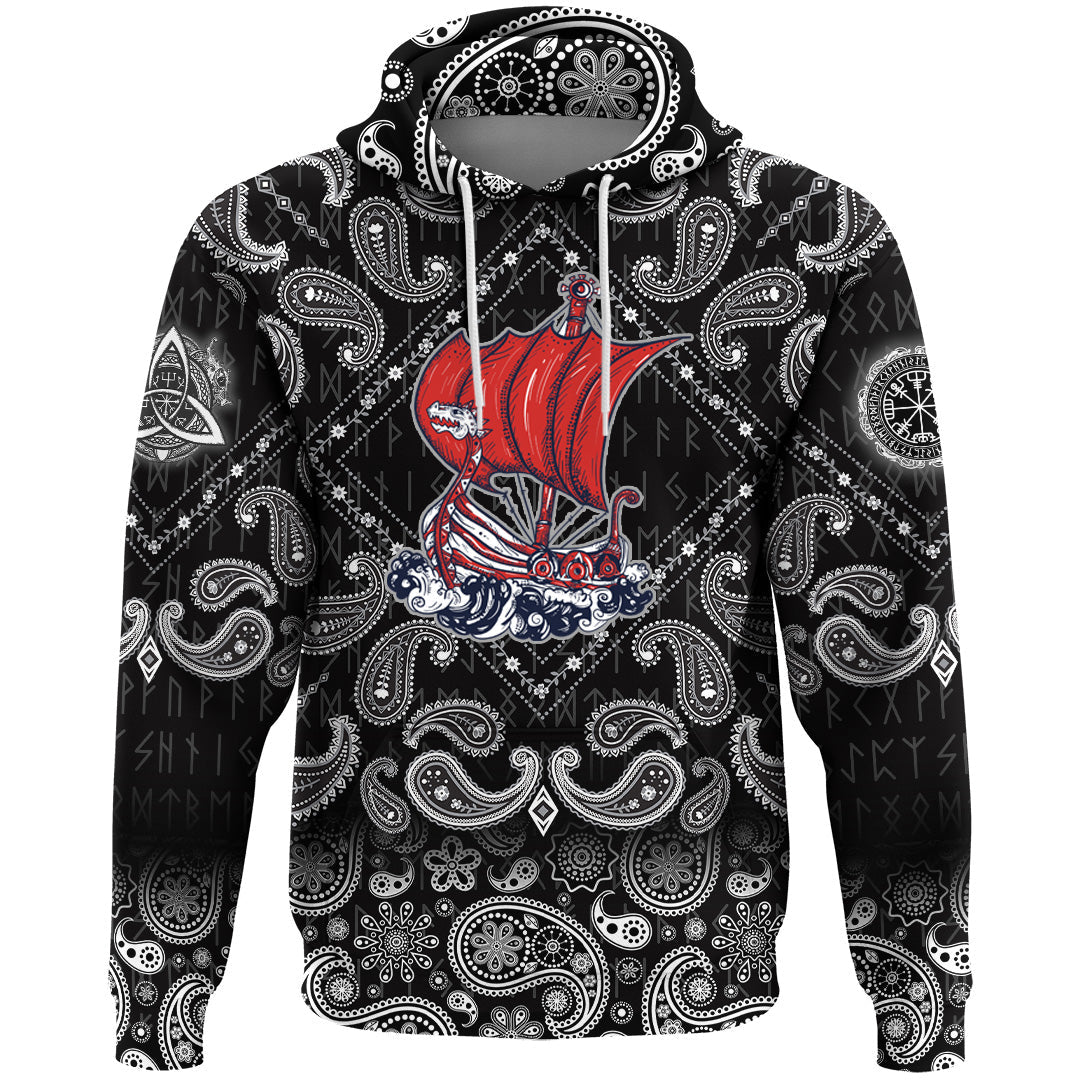 Viking Hoodie Boat Drakkar Art with Bandana Paisley Style RLT12 - Wonder Print Shop