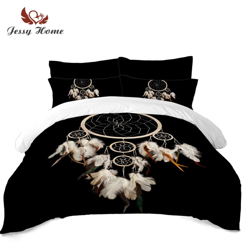 Native American Bohemia Bedding Set Dreamcatcher Print Duvet Cover Set Feather Print Bed Cover Pillowcase Black Bedclothes Home Decor LT10 - Wonder Print Shop