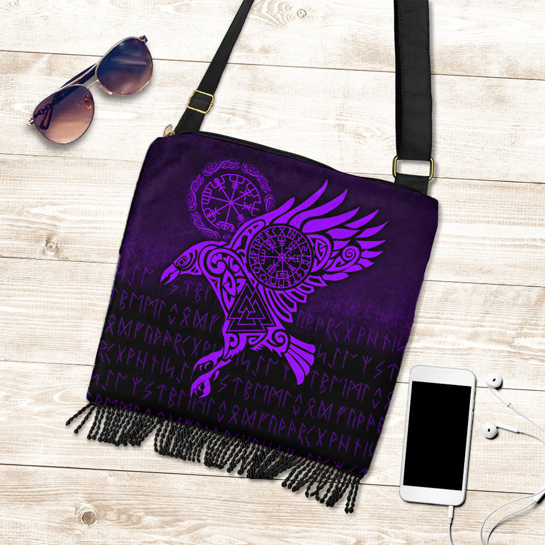 viking-crossbody-boho-handbag-raven-vegvisir-tattoo-purple-version-crossbody-boho-handbag