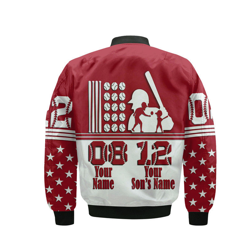 (Custom Personalised) Fathers Day - America Dad and Son Baseball Player Bomber Jacket - Red No.1 LT9 - Wonder Print Shop