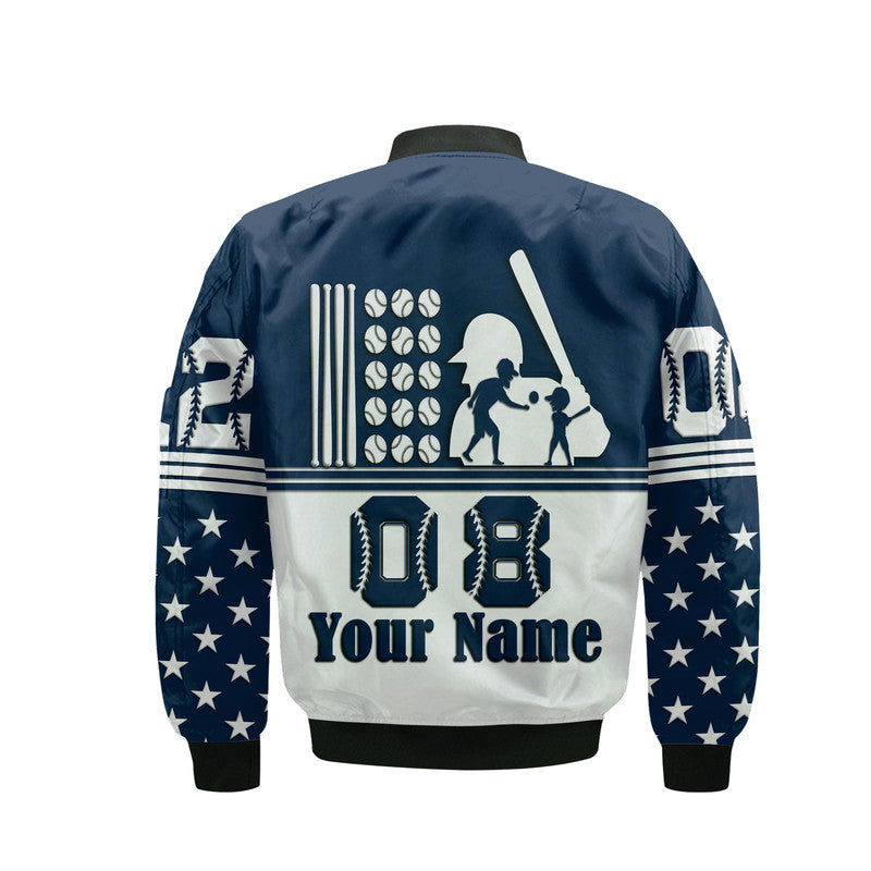(Custom Personalised) Fathers Day - America Dad and Son Baseball Player Bomber Jacket - Blue No.2 LT9 - Wonder Print Shop