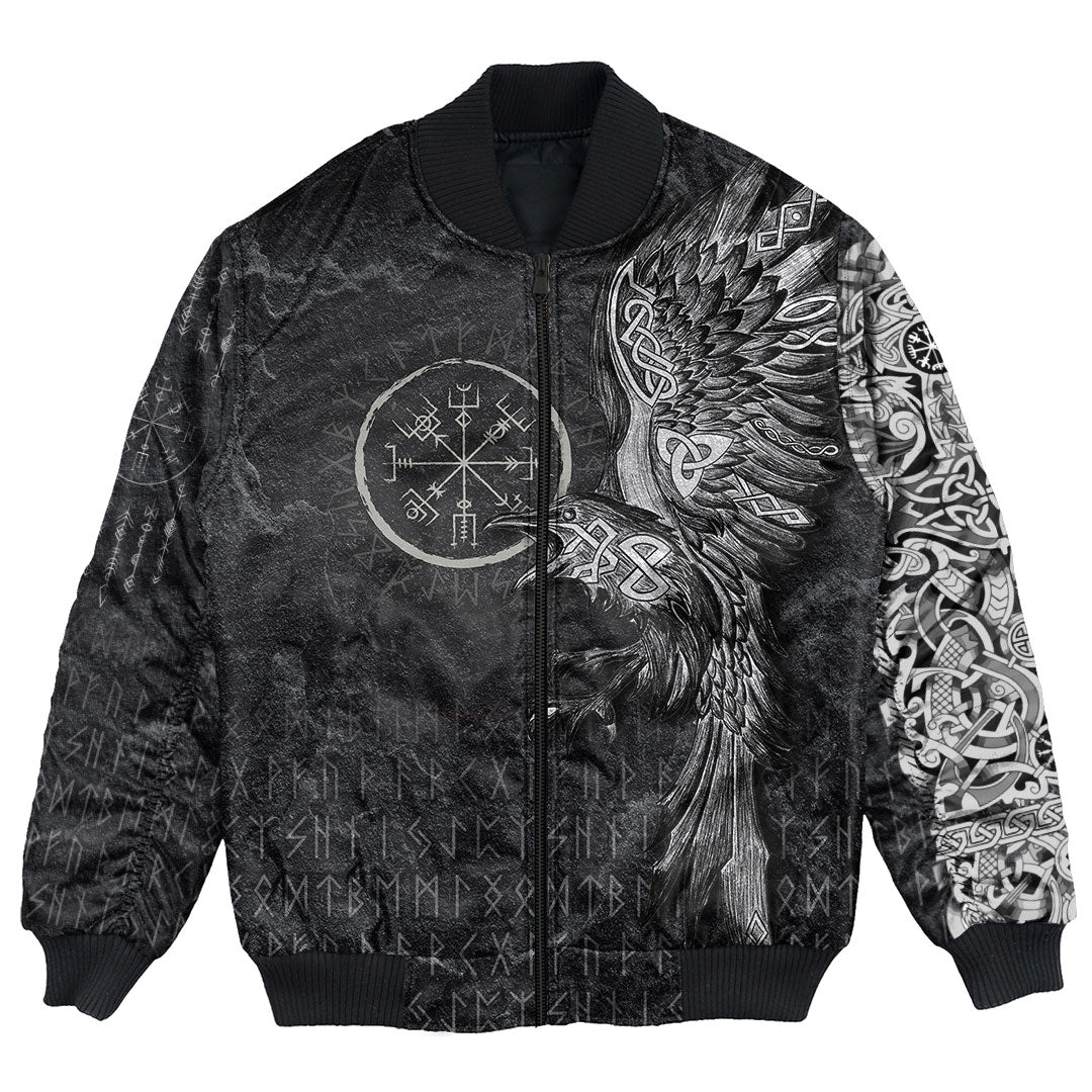 Viking Clothing Vegvisir With Raven Viking Compass Bomber Jackets RLT12 - Wonder Print Shop