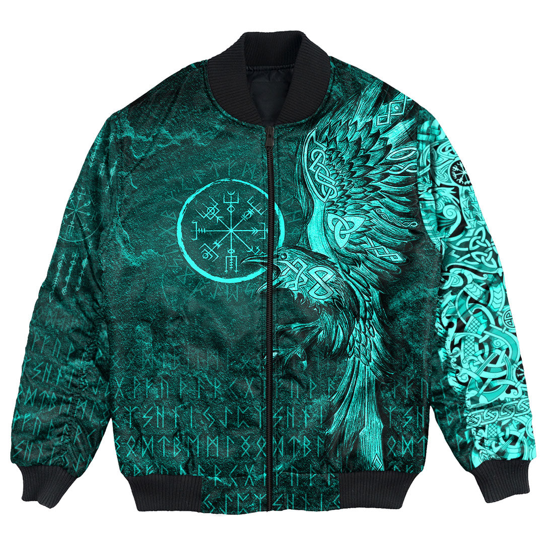 Viking Clothing Vegvisir With Raven Viking Compass Bomber Jackets Cyan Version RLT12 - Wonder Print Shop
