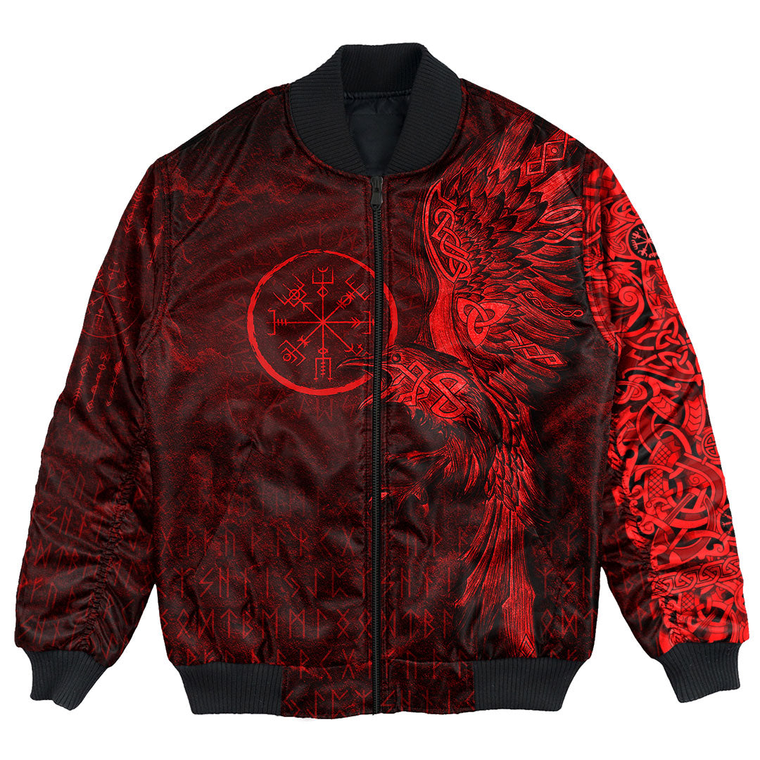Viking Clothing Vegvisir With Raven Viking Compass Bomber Jackets Red Version RLT12 - Wonder Print Shop