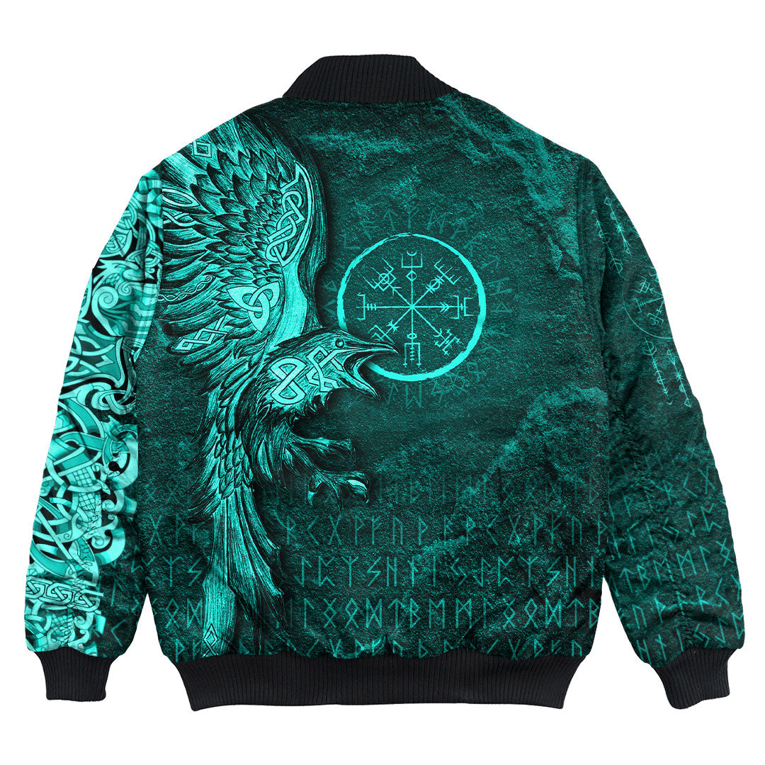 Viking Clothing Vegvisir With Raven Viking Compass Bomber Jackets Cyan Version RLT12 - Wonder Print Shop