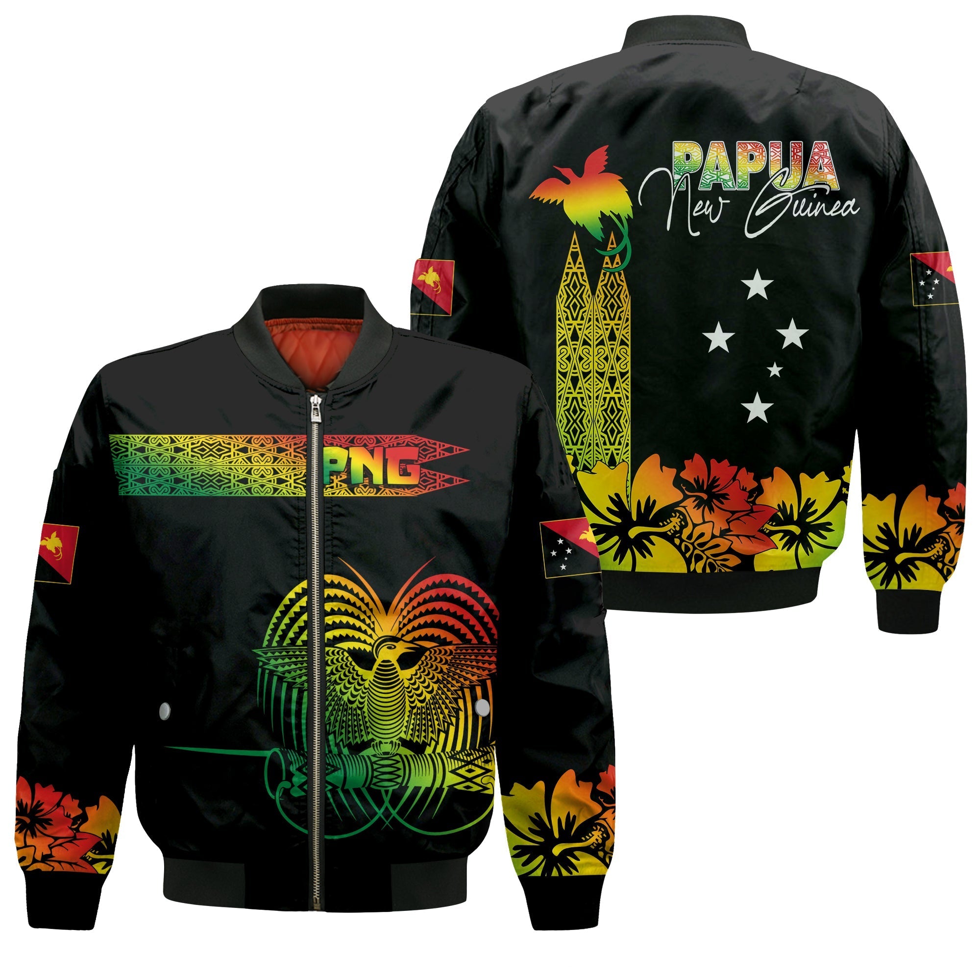PNG Hibiscus Tribal Pattern Bomber Jacket Motuan Reggae Color LT7 - Wonder Print Shop