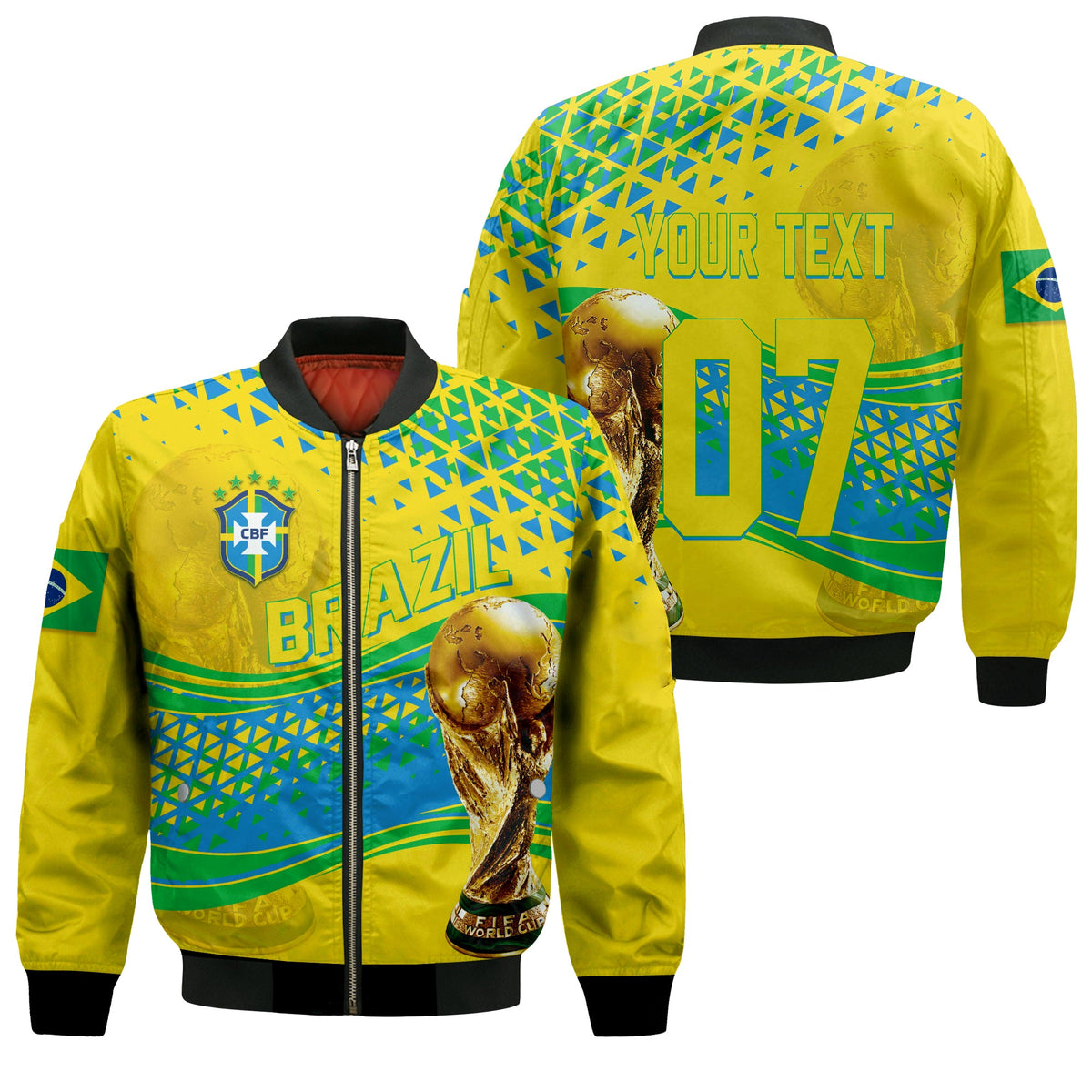 Personalised Brazil Bomber Jacket World Cup 2022 - Champions LT7 - Wonder Print Shop