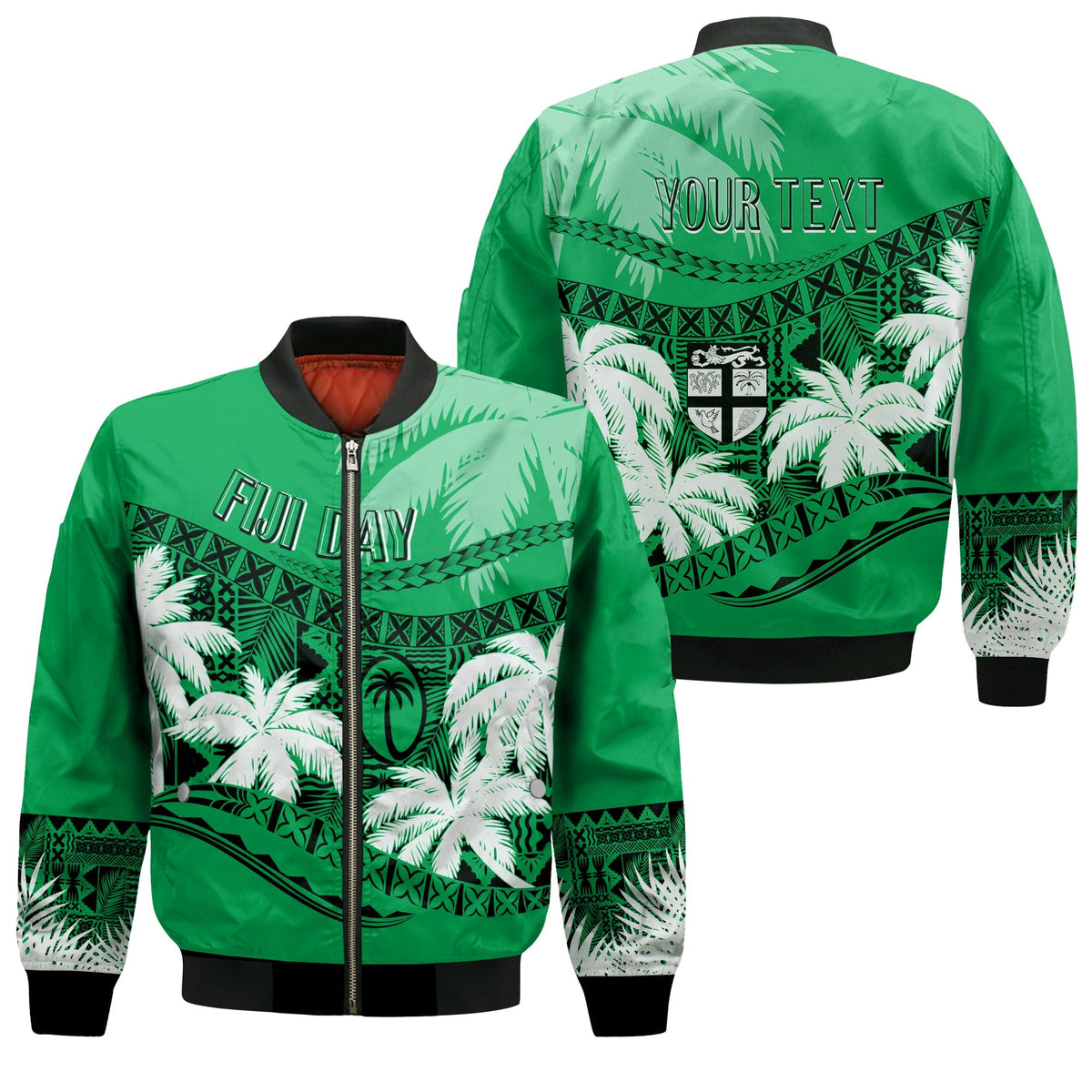 Personalised Fiji Day Bomber Jacket Flying Fijians Masi Kesa Style - Green LT7 - Wonder Print Shop