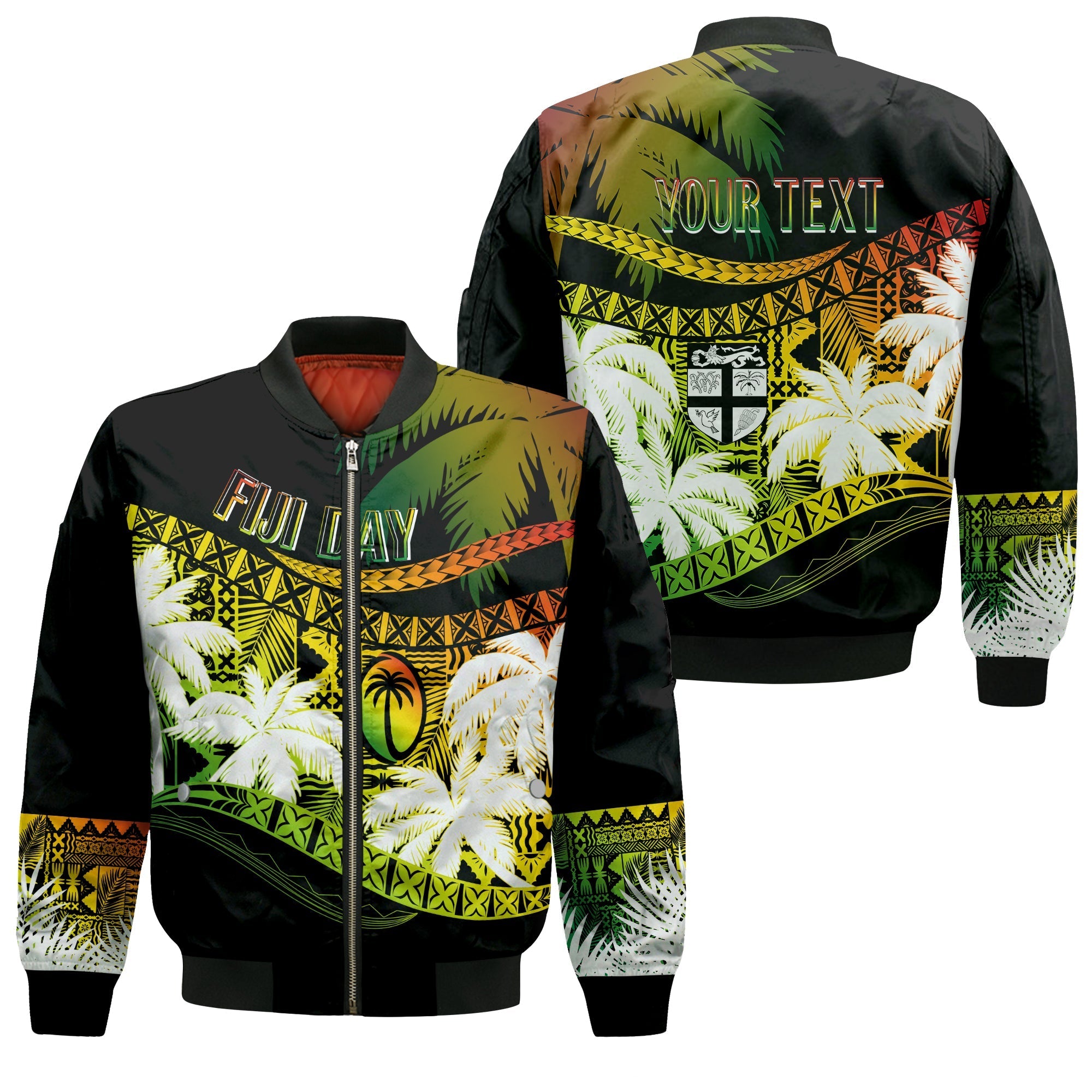 Personalised Fiji Day Bomber Jacket Flying Fijians Masi Kesa Style - Reggae LT7 - Wonder Print Shop
