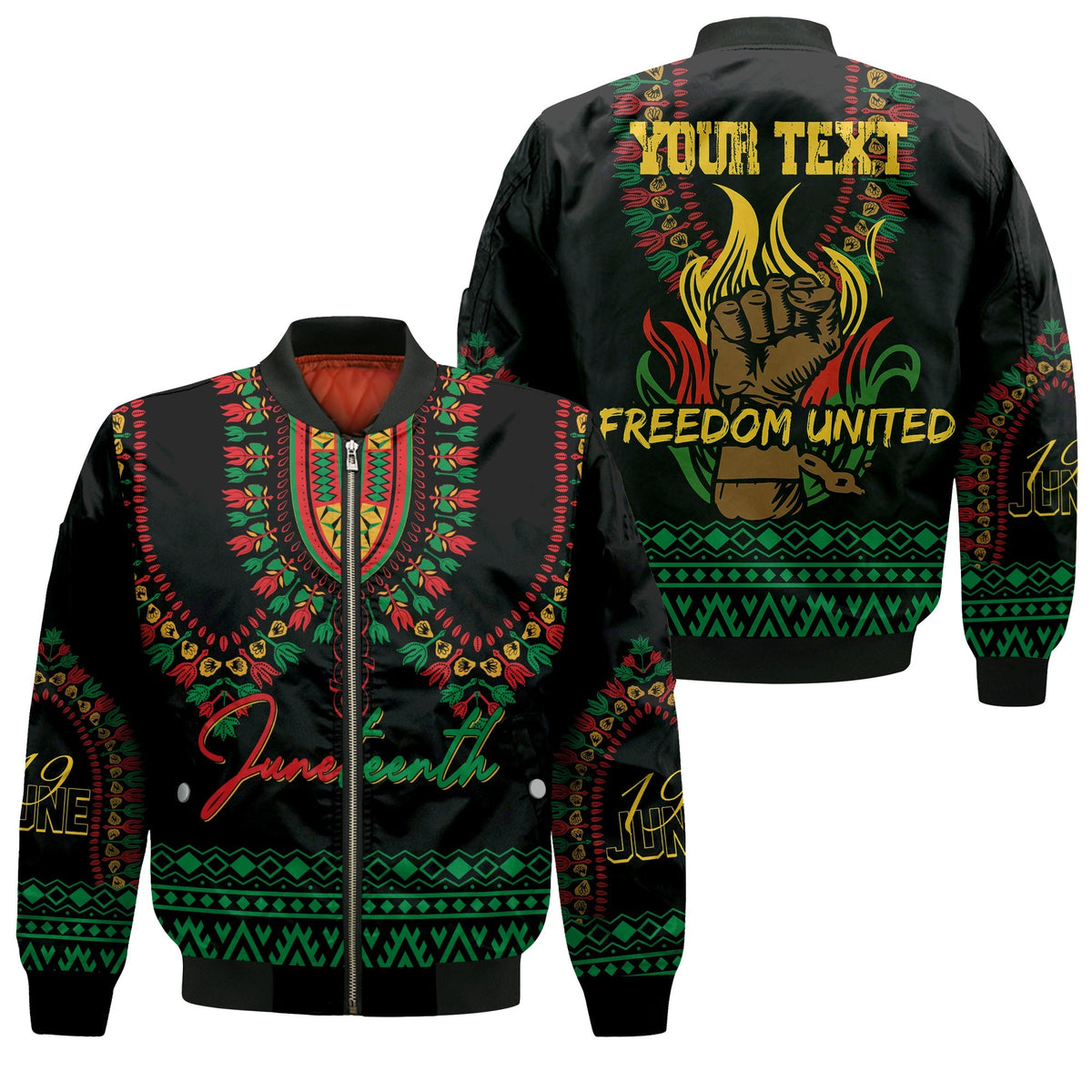 Juneteenth Dashiki Personalised Bomber Jacket Freedom United - Pan - African Flag LT7 - Wonder Print Shop