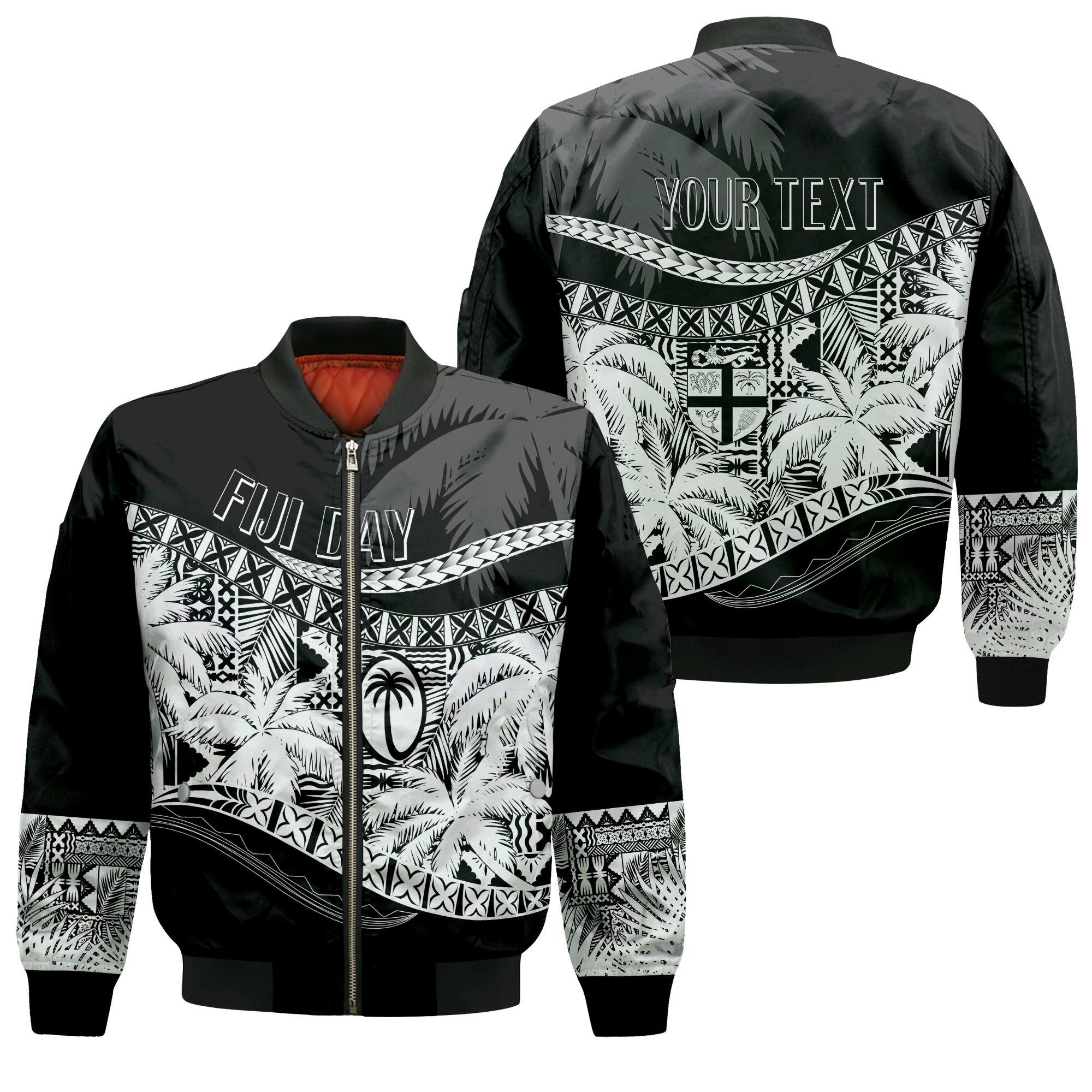 Personalised Fiji Day Bomber Jacket Flying Fijians Masi Kesa Style - Black LT7 - Wonder Print Shop