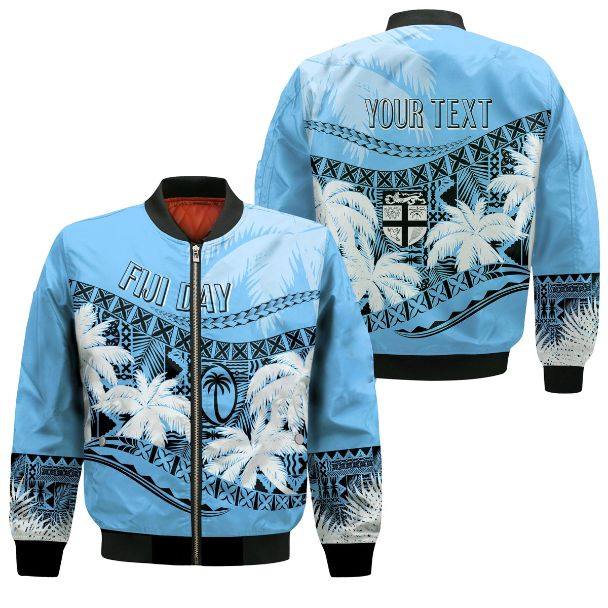 Personalised Fiji Day Bomber Jacket Flying Fijians Masi Kesa Style - Turquoise LT7 - Wonder Print Shop