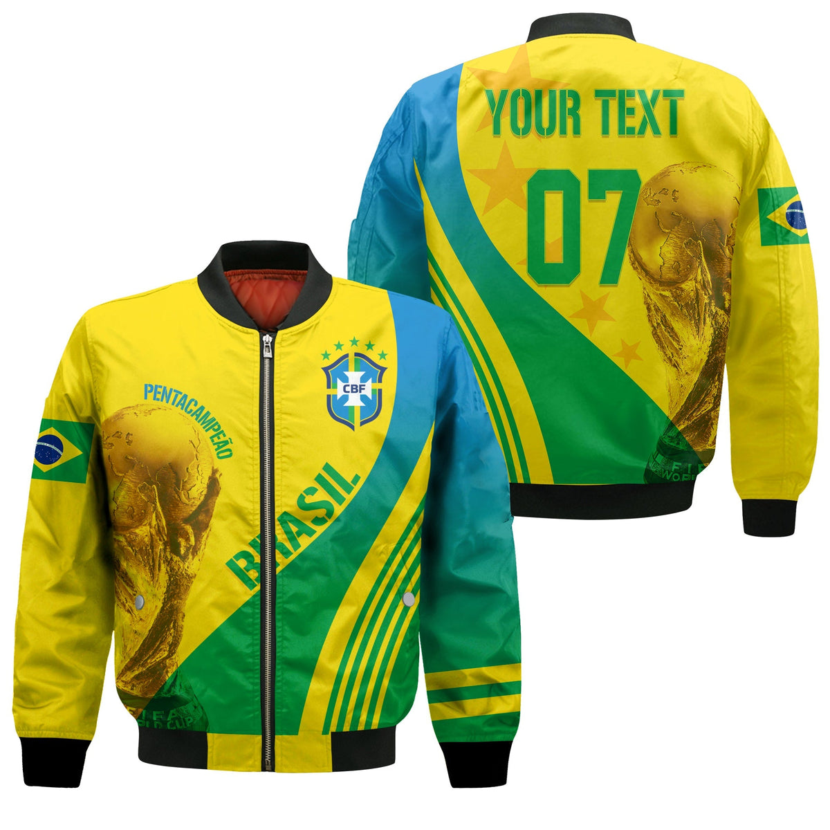 Personalised Brazil Bomber Jacket World Cup 2022 Pentacampe o LT7 - Wonder Print Shop