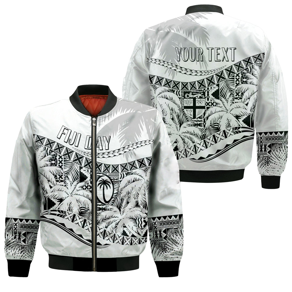 Personalised Fiji Day Bomber Jacket Flying Fijians Masi Kesa Style - White LT7 - Wonder Print Shop