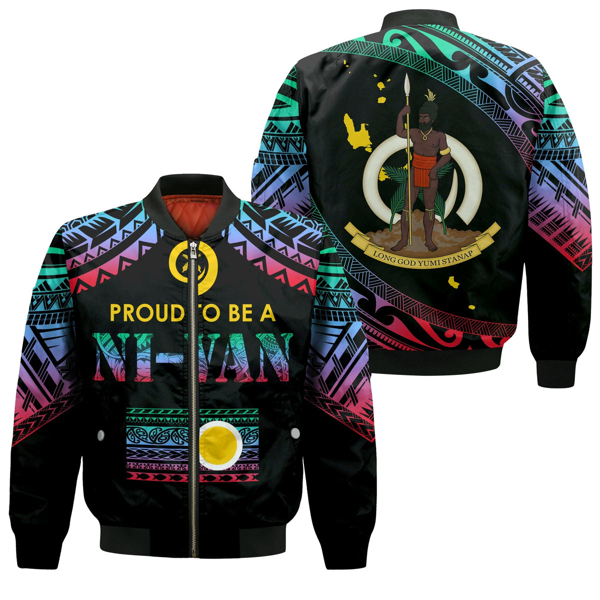 Vanuatu Proud To Be A Ni-Van - Polynesian Pattern Bomber Jacket - Shefa Province LT7 - Wonder Print Shop