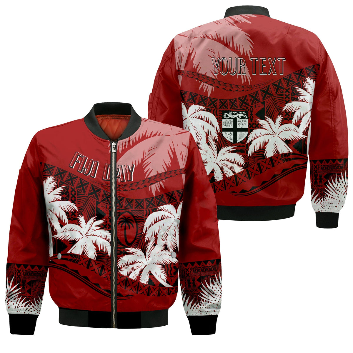 Personalised Fiji Day Bomber Jacket Flying Fijians Masi Kesa Style - Red LT7 - Wonder Print Shop