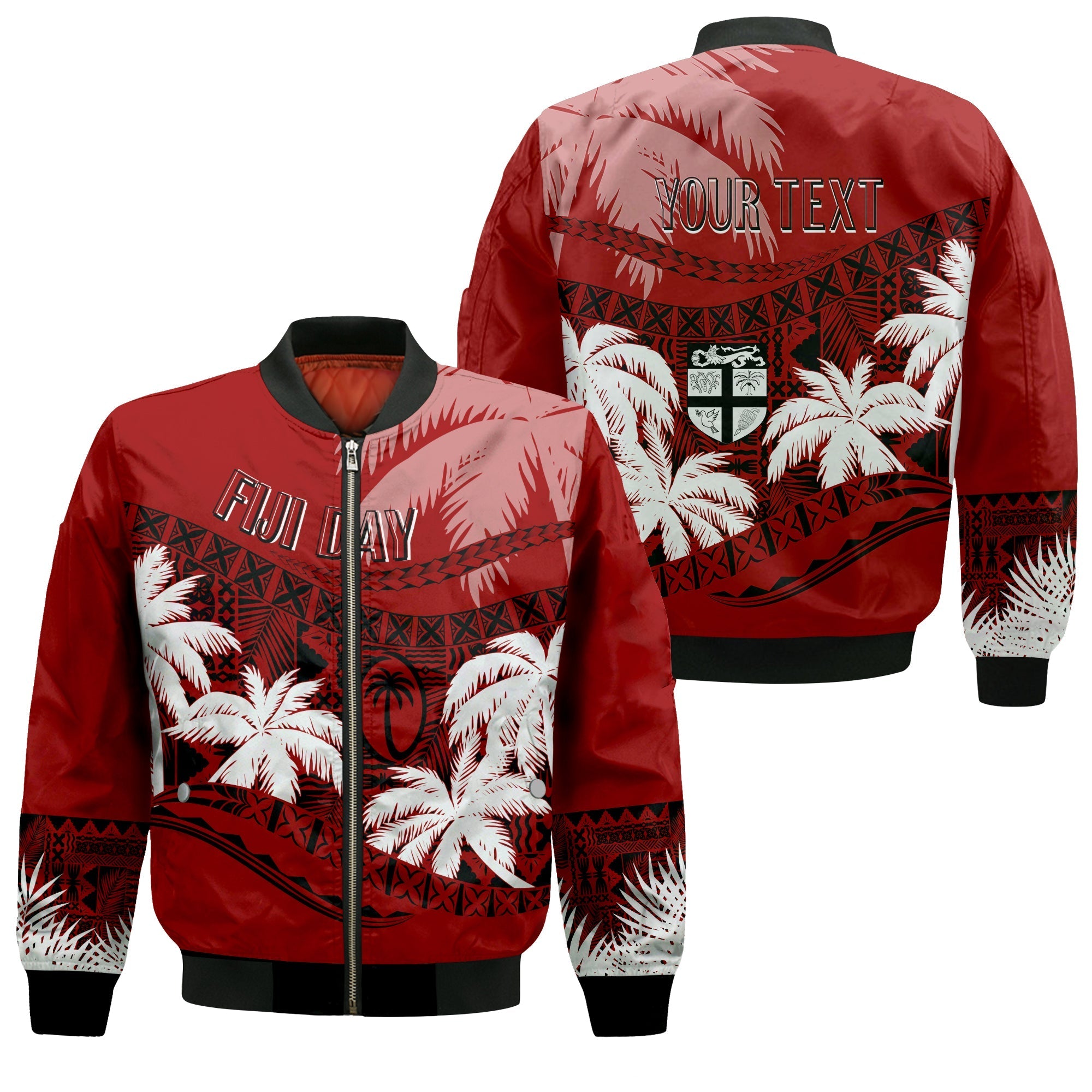 Personalised Fiji Day Bomber Jacket Flying Fijians Masi Kesa Style - Red LT7 - Wonder Print Shop