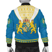 Sweden Bomber Jacket Swedish Coat Of Arms With Scandinavian Flowers - Wonder Print Shop