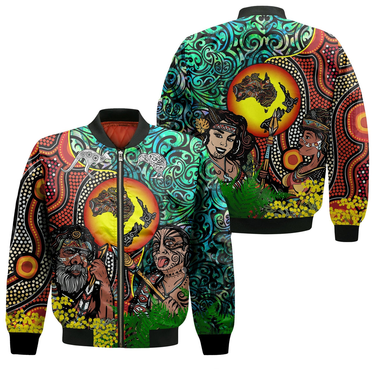 Australia Aboriginal Kangaroo Combine New Zealand Maori Kiwi Bird Bomber Jacket LT2 - Wonder Print Shop