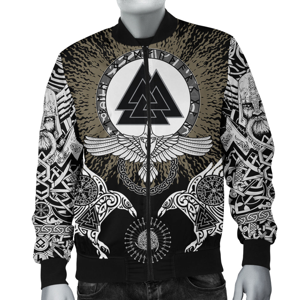 Viking Men's Bomber Jacket Raven, Valknut and Vegvisir RLT12 - Wonder Print Shop