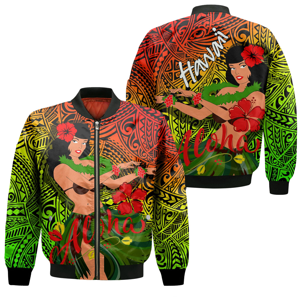 Hawaii Hula Girl Reggae Bomber Jacket - LT2 - Wonder Print Shop